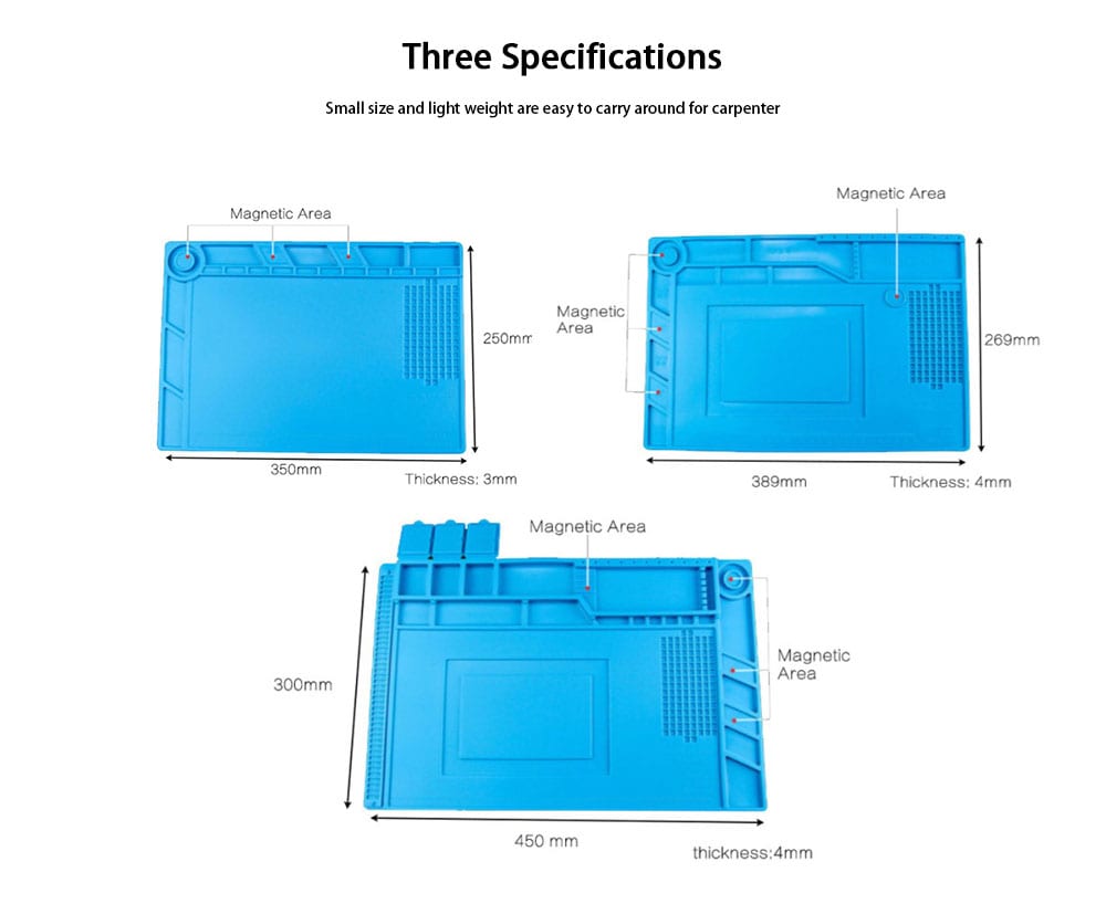 S - 140 Heat-resistant Soldering Mat Heat Insulation Silicone Pad Maintenance Platform with Adsorption Point- Ocean Blue S-140