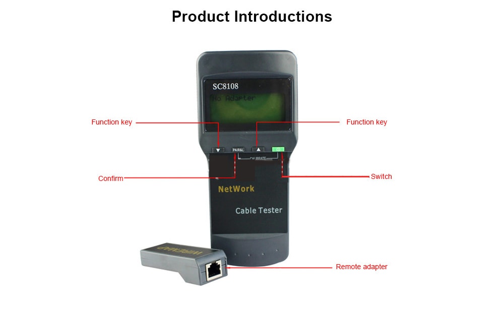 SC8108 Network Cable Tester RJ45 RJ11 Meter- Cloudy Gray