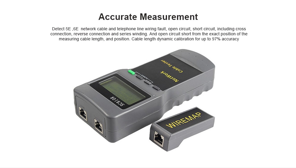 SC8108 Network Cable Tester RJ45 RJ11 Meter- Cloudy Gray