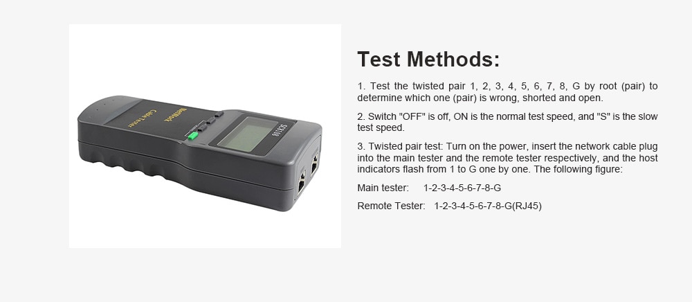 SC8108 Network Cable Tester RJ45 RJ11 Meter- Cloudy Gray