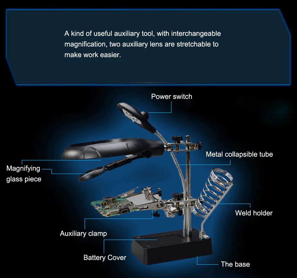 Soldering Iron Station with 5 LEDs / Magnifier- Black EU Plug