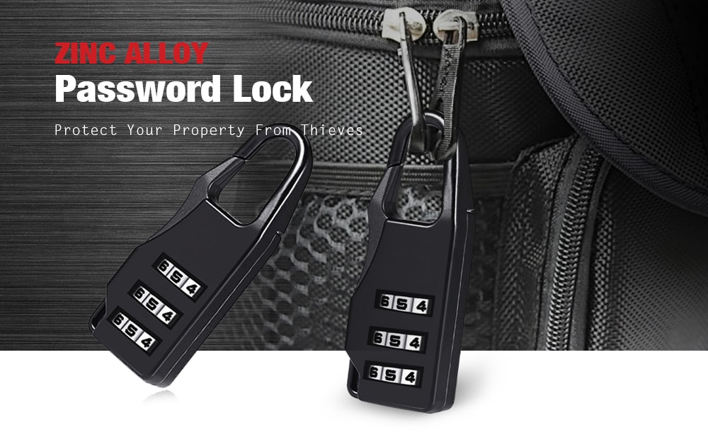 Zinc Alloy Three-digit Password Lock for Suitcase / Bag / Drawer Cupboard Door- Black