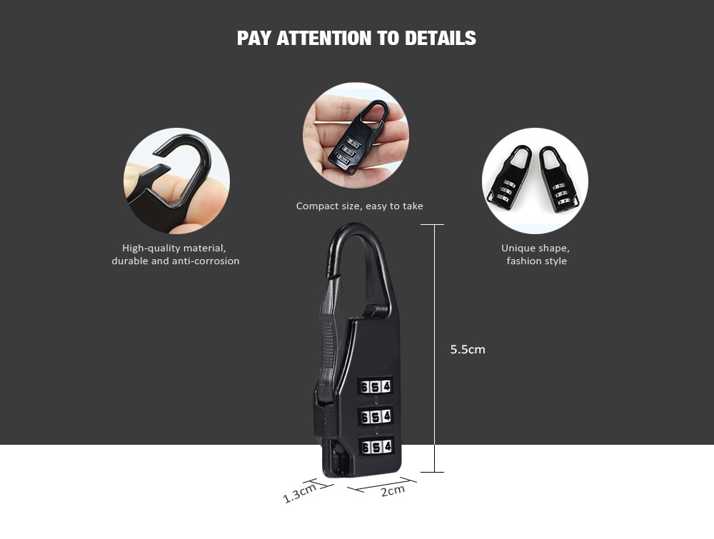 Zinc Alloy Three-digit Password Lock for Suitcase / Bag / Drawer Cupboard Door- Black