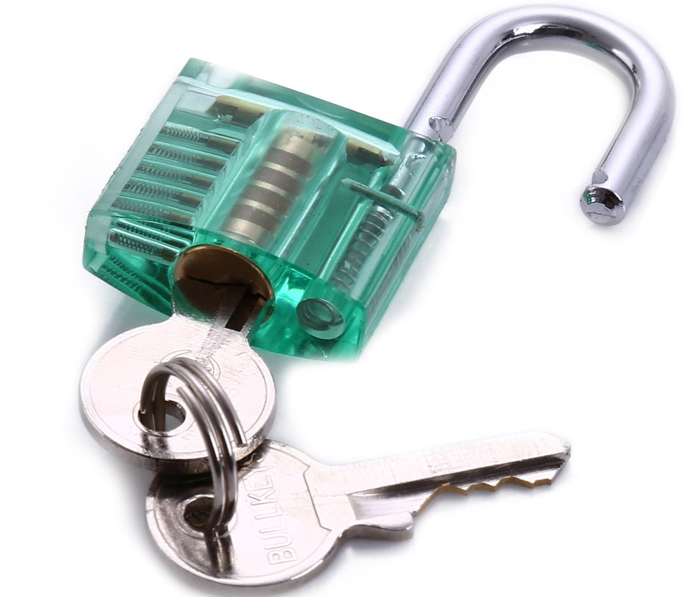 S - 65 Mini Transparent Practice Padlock + Credit Card Lock Pick Set for Locksmith- Sandy Brown