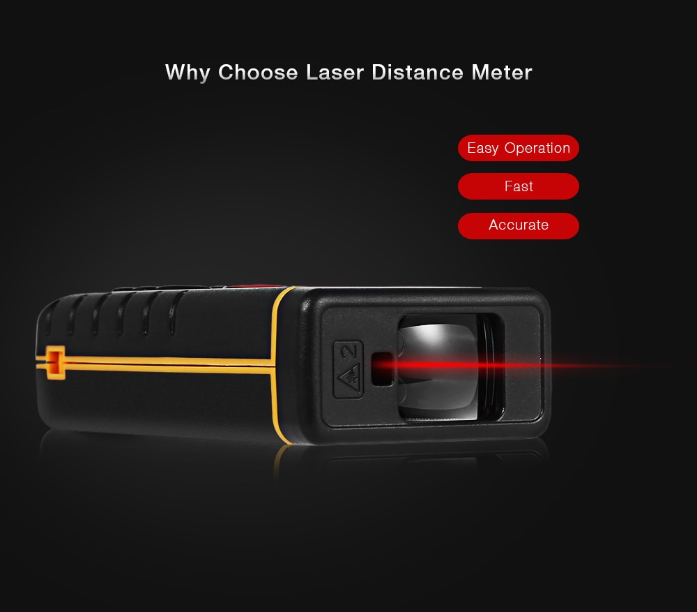 RZ A100 Portable Laser Distance Meter 0.05 to 100m with Bubble Level High Accuracy Measurement- Yellow and Black