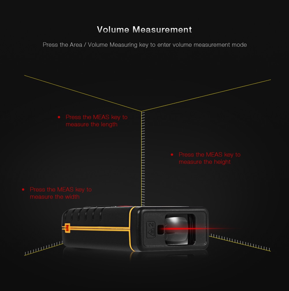 RZ A100 Portable Laser Distance Meter 0.05 to 100m with Bubble Level High Accuracy Measurement- Yellow and Black