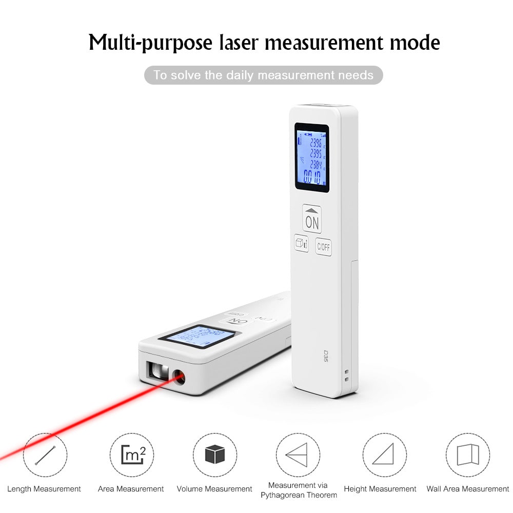 Small Handheld Laser Distance Meter Portable Rangefinder 35M- White