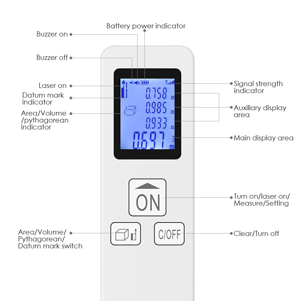 Small Handheld Laser Distance Meter Portable Rangefinder 35M- White