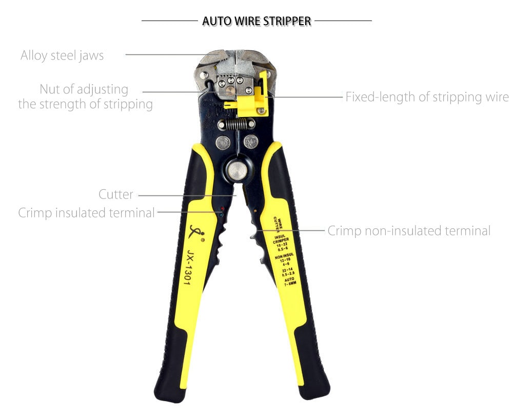 PARON JX - D4301 Multifunctional Ratchet Crimping Tool Wire Strippers Terminals Pliers Kit- Yellow and Black