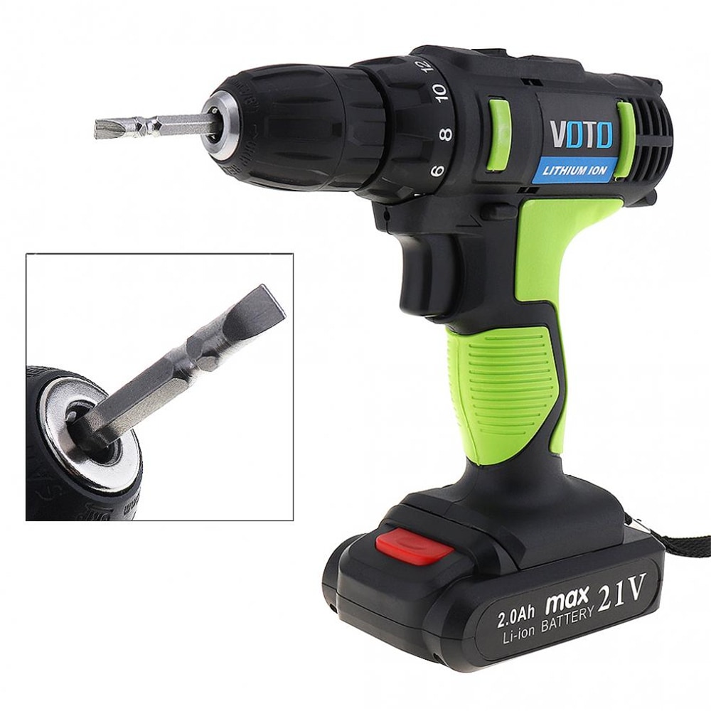 VOTO AC 100 - 240V Cordless 21V Electric Screwdriver Drill with Lithium- Salad Green US Plug (2-pin)