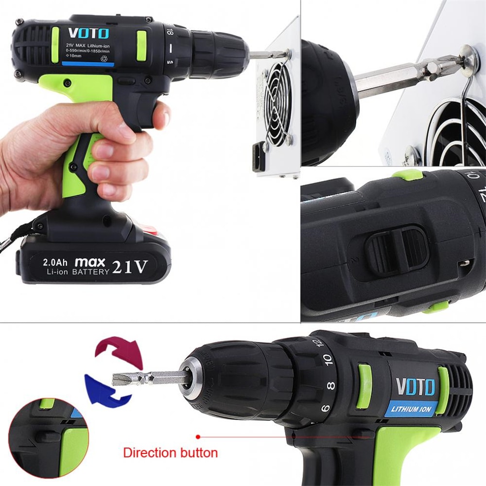 VOTO AC 100 - 240V Cordless 21V Electric Screwdriver Drill with Lithium- Salad Green US Plug (2-pin)