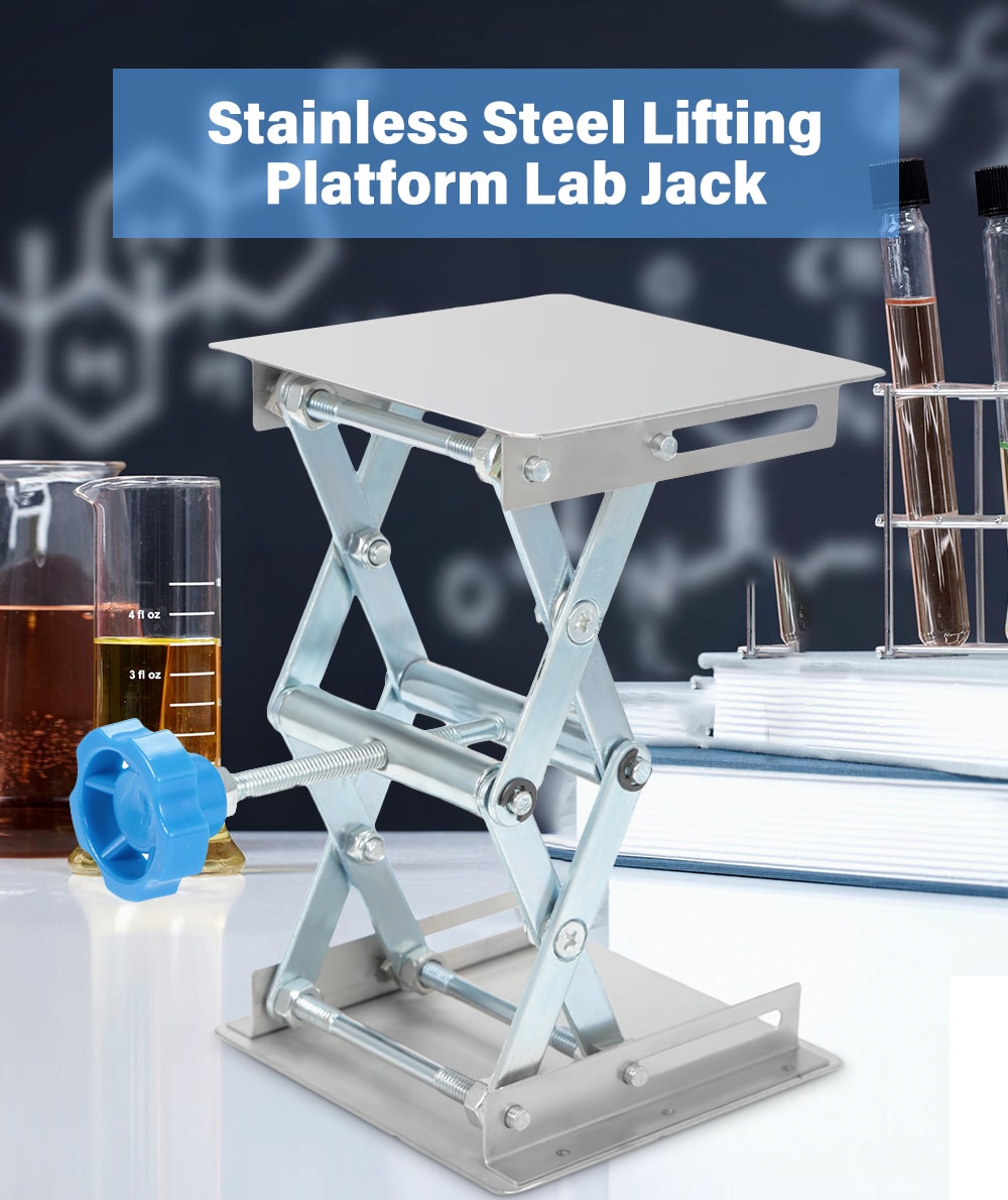 Stainless Steel Lifting Platform Stand Rack Scissor Lab Jack- Silver