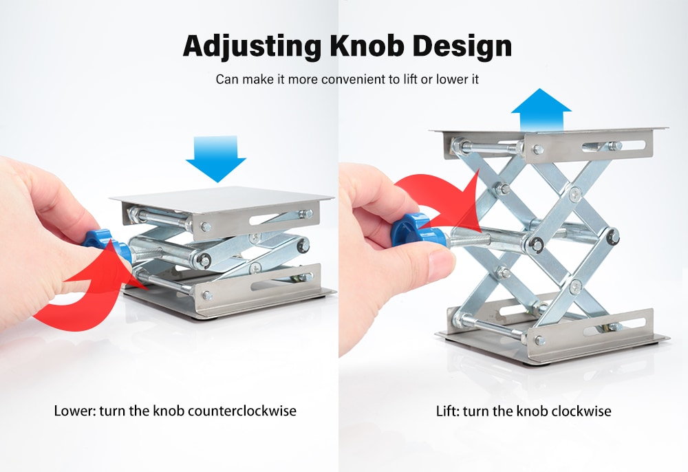 Stainless Steel Lifting Platform Stand Rack Scissor Lab Jack- Silver