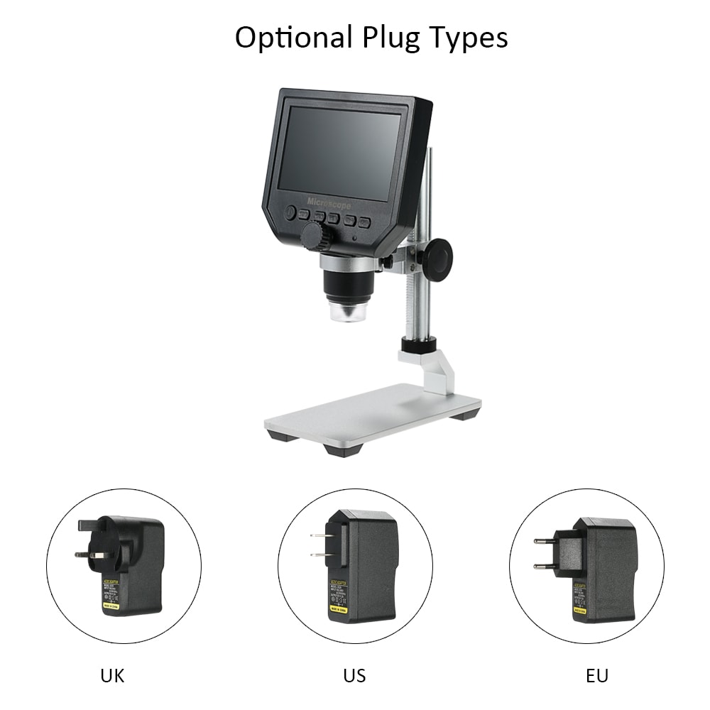 Portable LED Digital Microscope 4.3IN LCD 3.6MP OLED G600 1-600X Magnification- Silver AU Plug