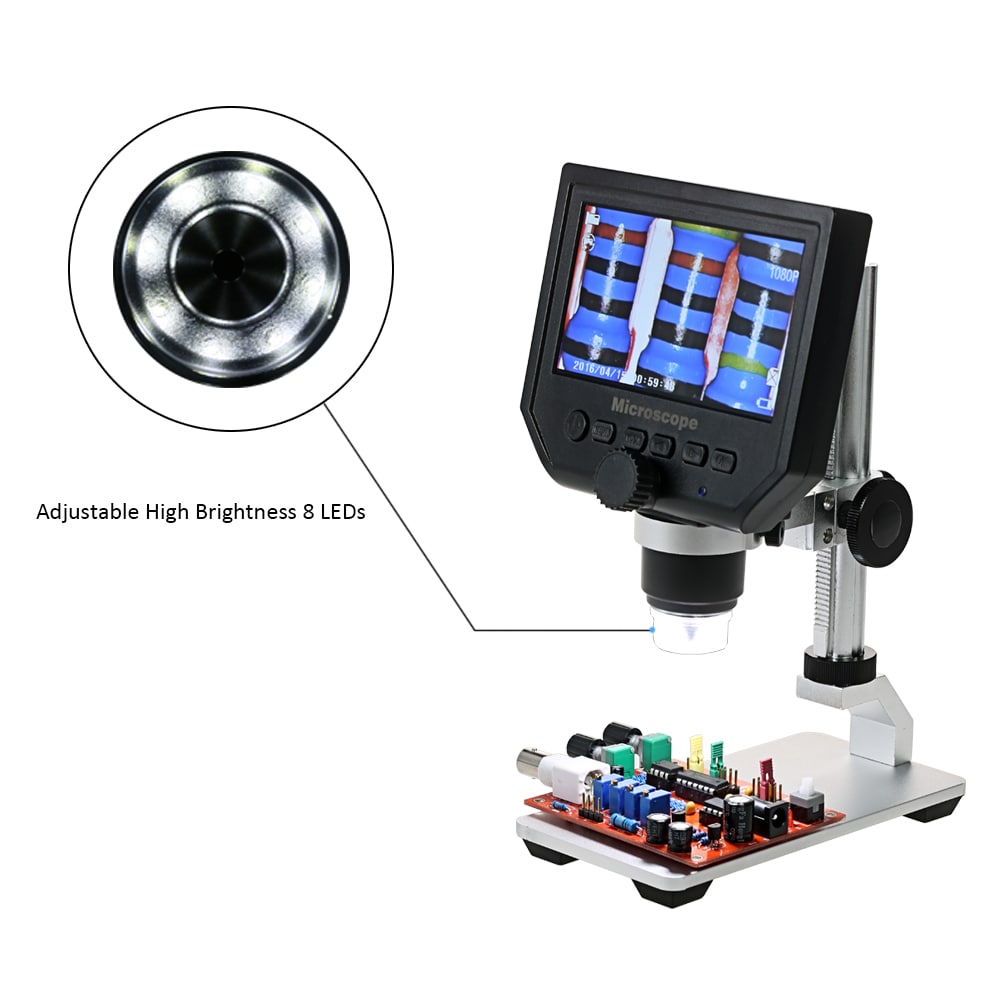 Portable LED Digital Microscope 4.3IN LCD 3.6MP OLED G600 1-600X Magnification- Silver AU Plug