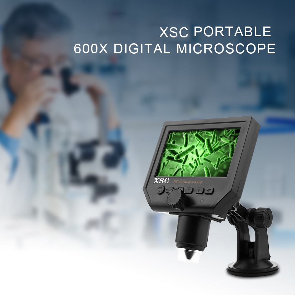 XSC G600 Portable 600x Digital Microscope with 4.3 inch HD Display- Black EU Plug