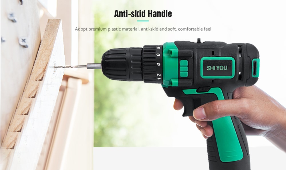 Shiyou 12V Two-way LED Cordless Electric Drill - Light Sea Green