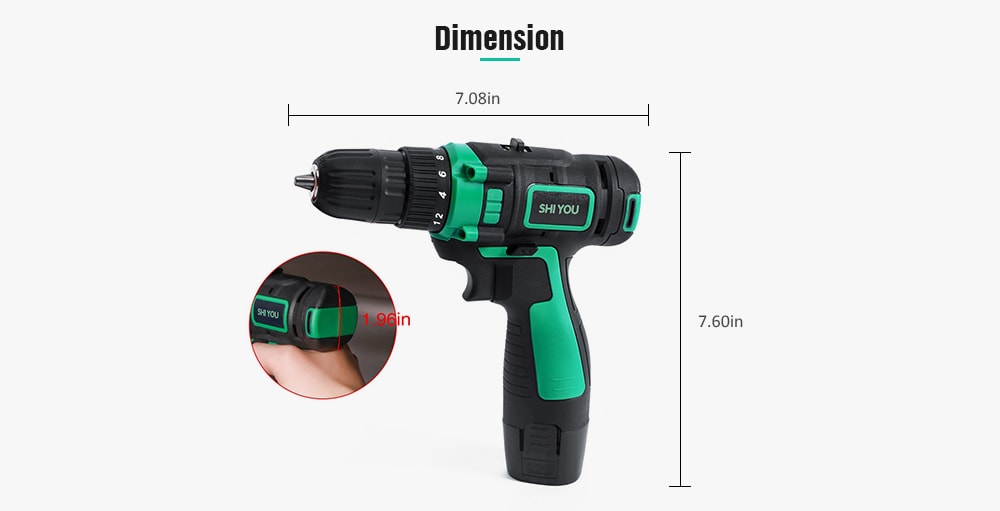 Shiyou 12V Two-way LED Cordless Electric Drill - Light Sea Green