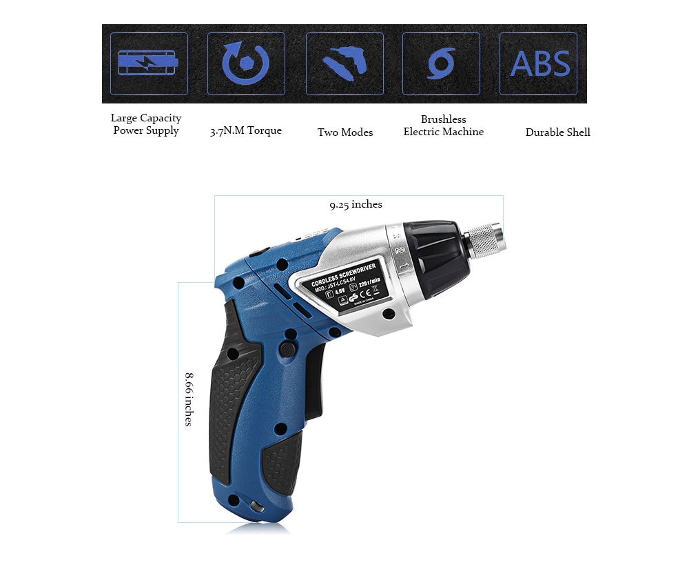 Multifunctional 4.0V Li-ion 180 Degree Rotation Rechargeable Electric Screwdriver Set- Blue