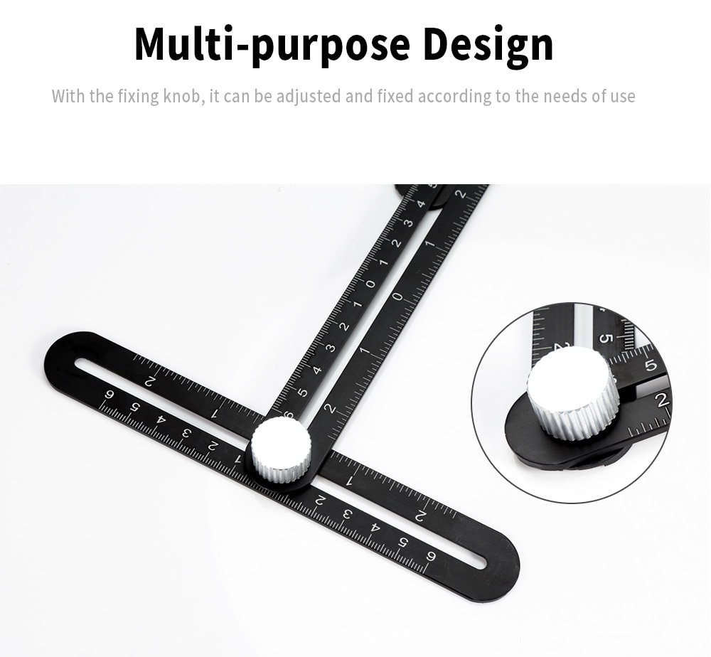 Six-folding Ruler Multi Angle Aluminum Alloy Measuring Tool- Black