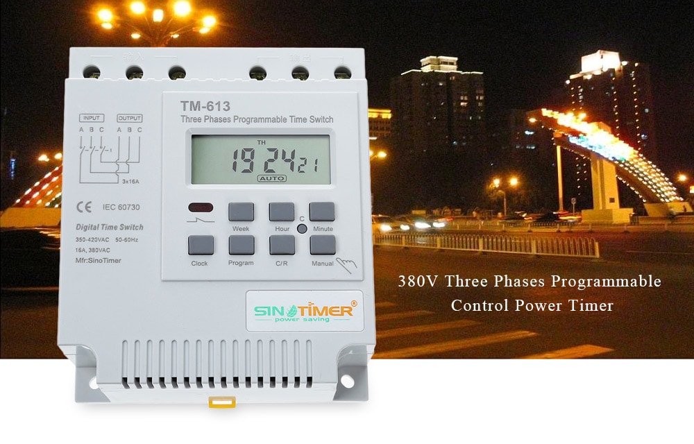 TM613   380V LCD Digital Multipurpose Three Phases Programmable Control Power Timer Switch- White