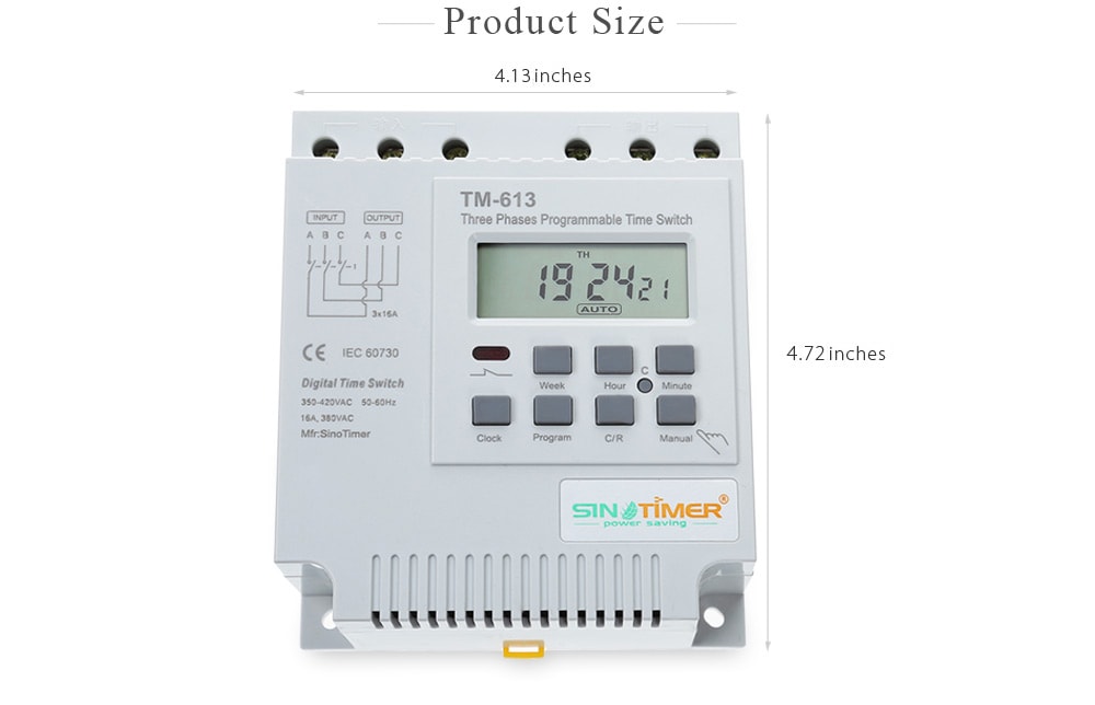 TM613   380V LCD Digital Multipurpose Three Phases Programmable Control Power Timer Switch- White