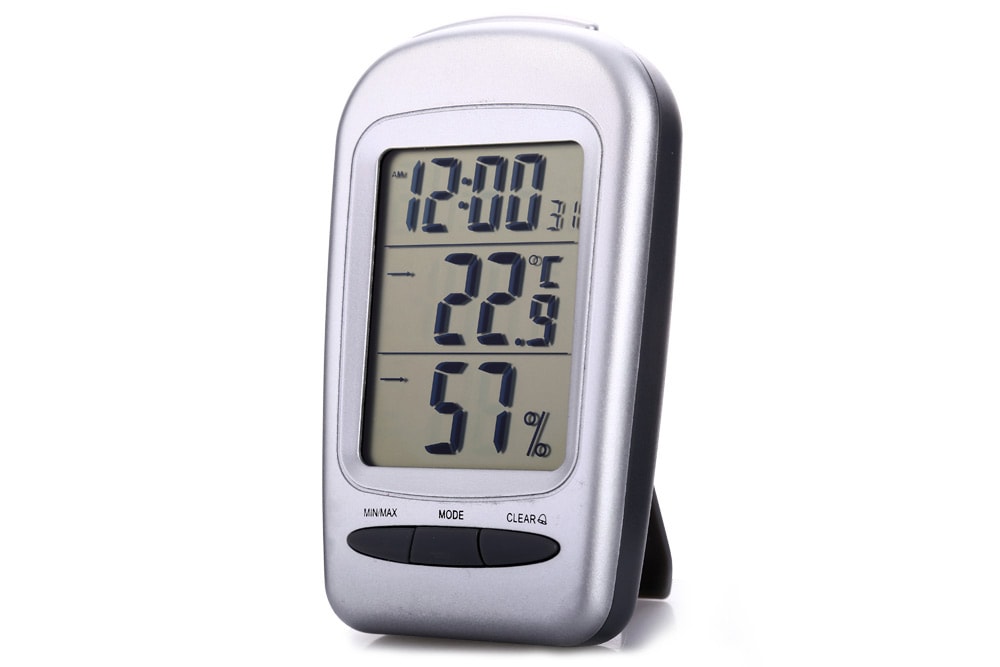 QF665 5 in 1 Digital Temperature Humidity Meter / Calendar / Clock / Alarm with LCD Display- Silver Gray