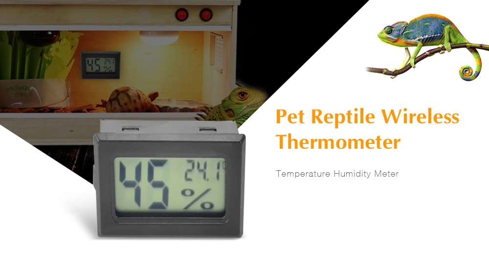 Outdoor Pet Reptile Wireless Thermometer Temperature Humidity Meter- Black