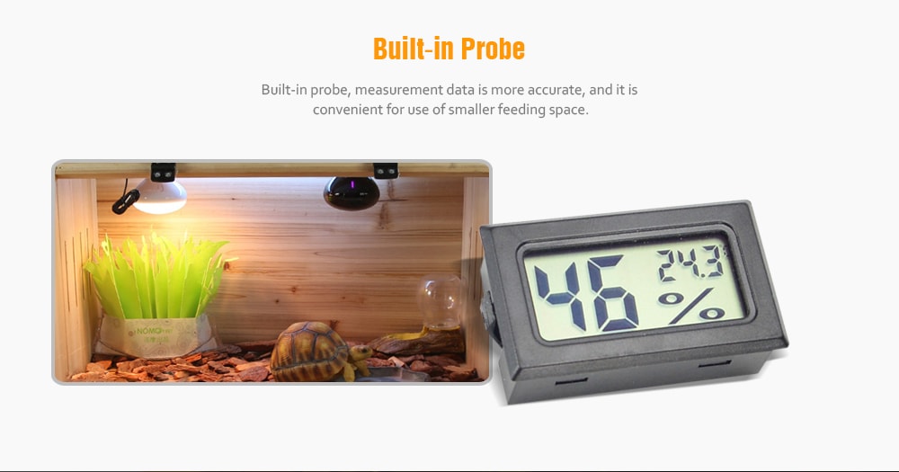 Outdoor Pet Reptile Wireless Thermometer Temperature Humidity Meter- Black