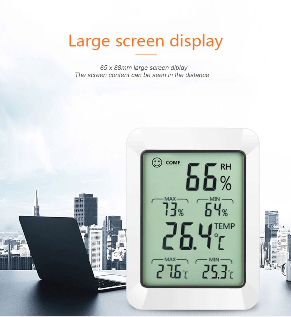 RZ820 Large LCD Digital Thermo-hygrometer Weather Thermometer Hygrometer Monitor Temperature and Humidity Meter for Home Office- White