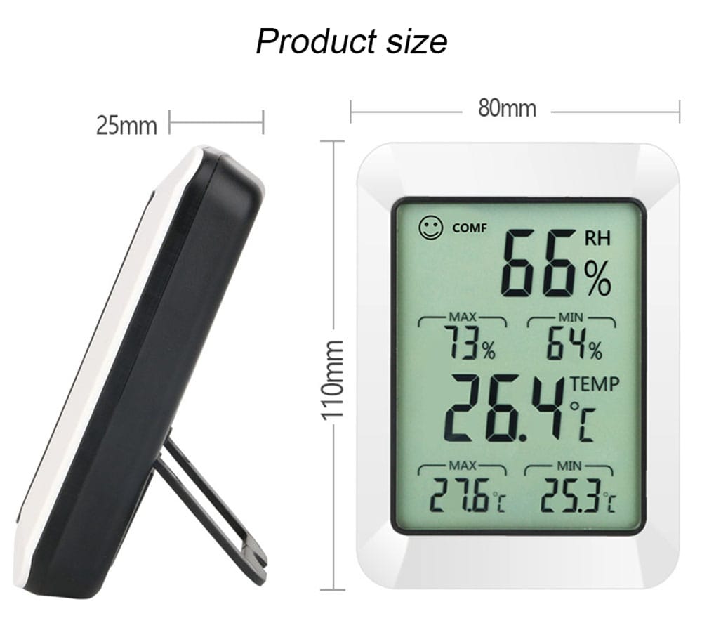 RZ820 Large LCD Digital Thermo-hygrometer Weather Thermometer Hygrometer Monitor Temperature and Humidity Meter for Home Office- White