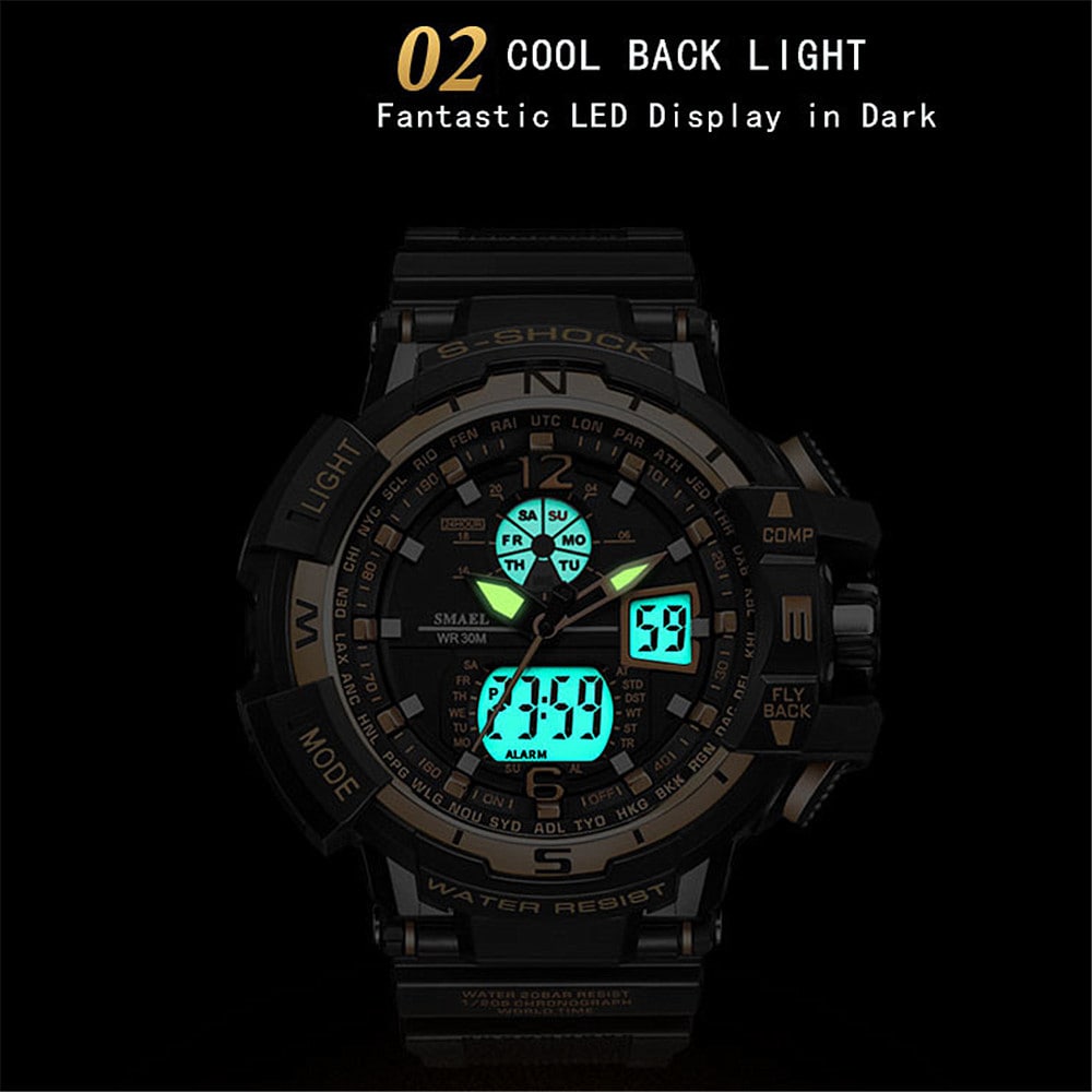 SMAEL Luxury Brand Men Digital Sport Watches Dual Display Clock- Multi-E