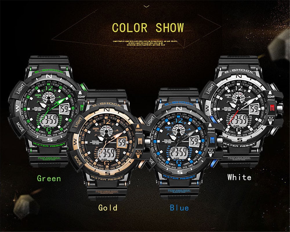 SMAEL Luxury Brand Men Digital Sport Watches Dual Display Clock- Multi-E