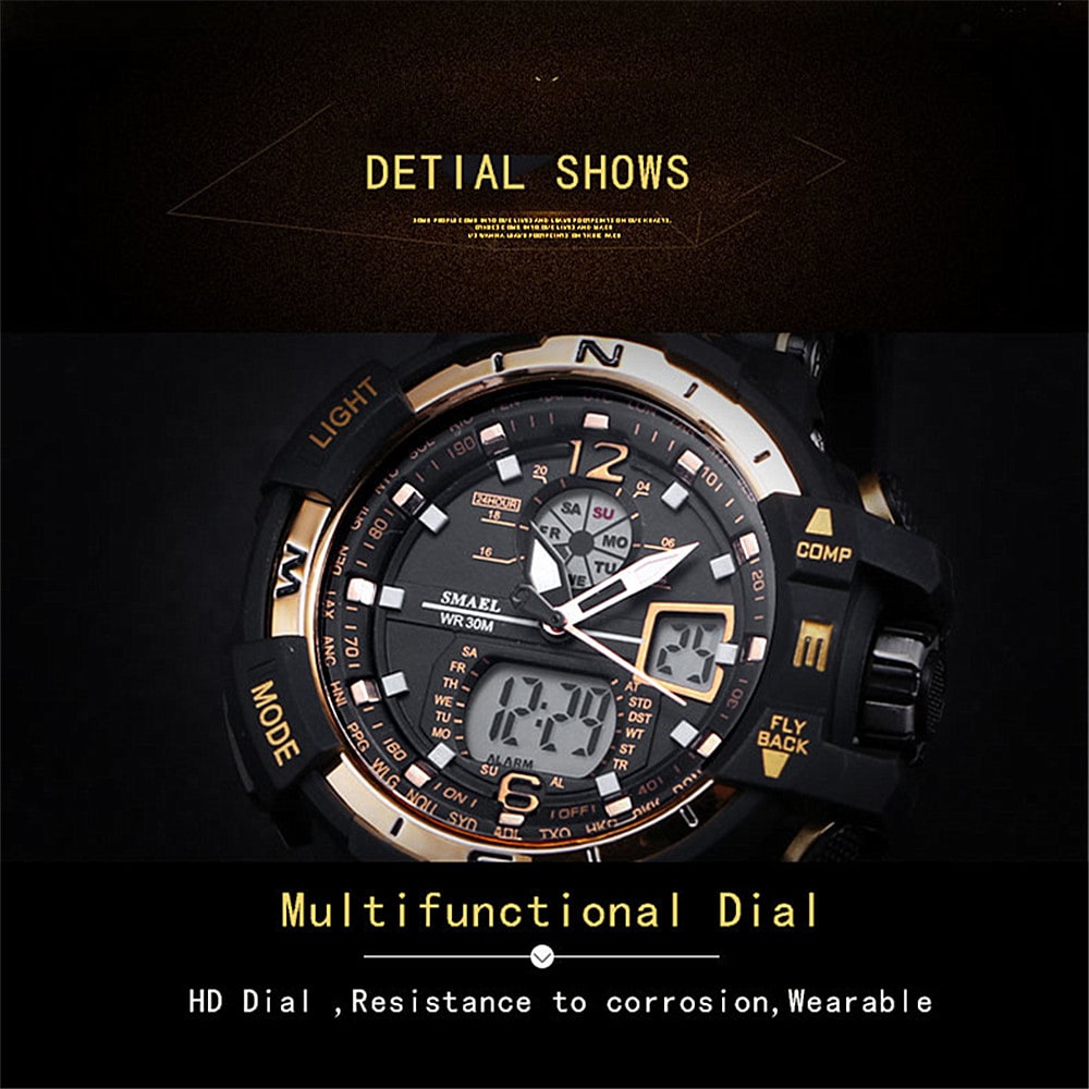 SMAEL Luxury Brand Men Digital Sport Watches Dual Display Clock- Multi-E