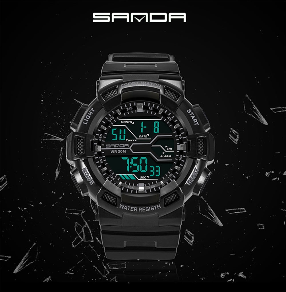 SANDA Electronic Sport Watch Men Top Brand Luxury LED Digital Watches- White