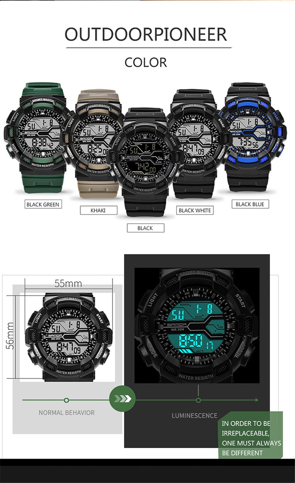 SANDA Electronic Sport Watch Men Top Brand Luxury LED Digital Watches- White