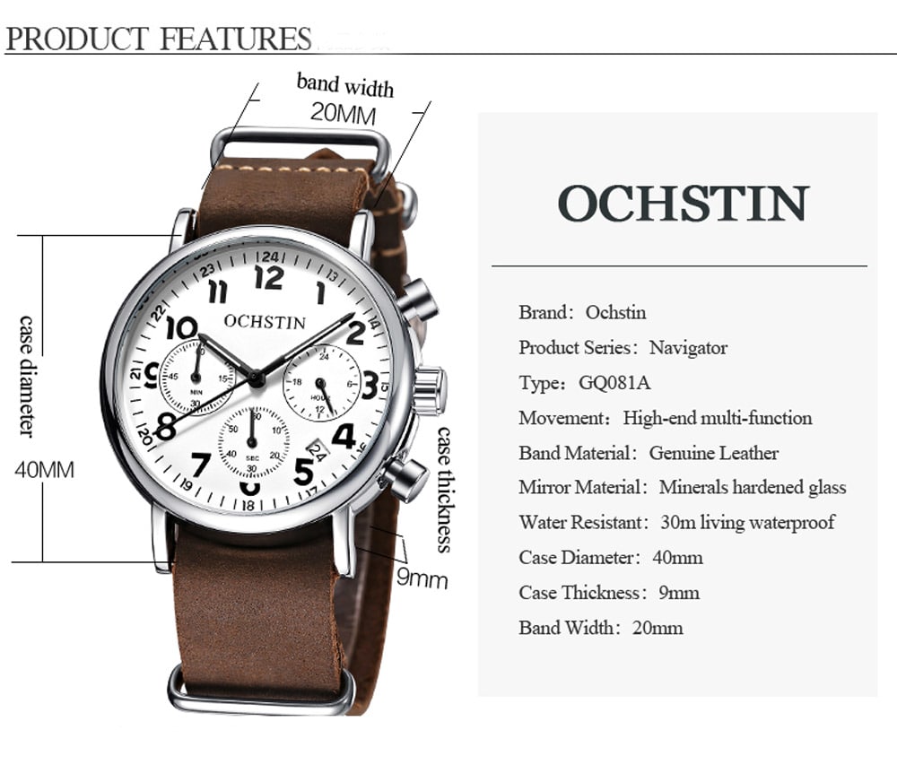 OCHSTIN 6081A Fashion Business Men's Watch with Box- Brown