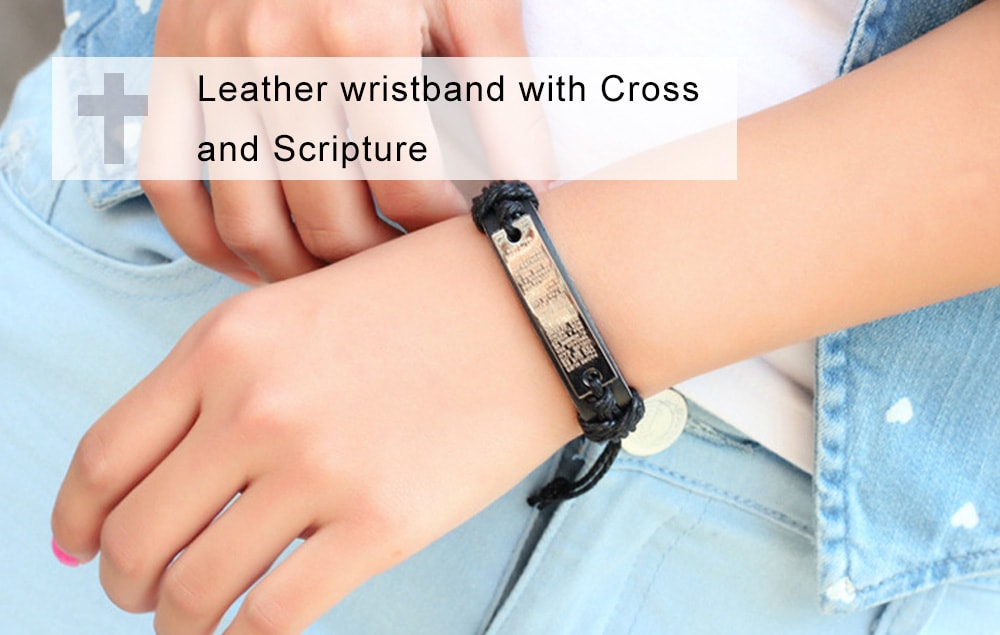 Punk Cross Scripture Bracelet - Black