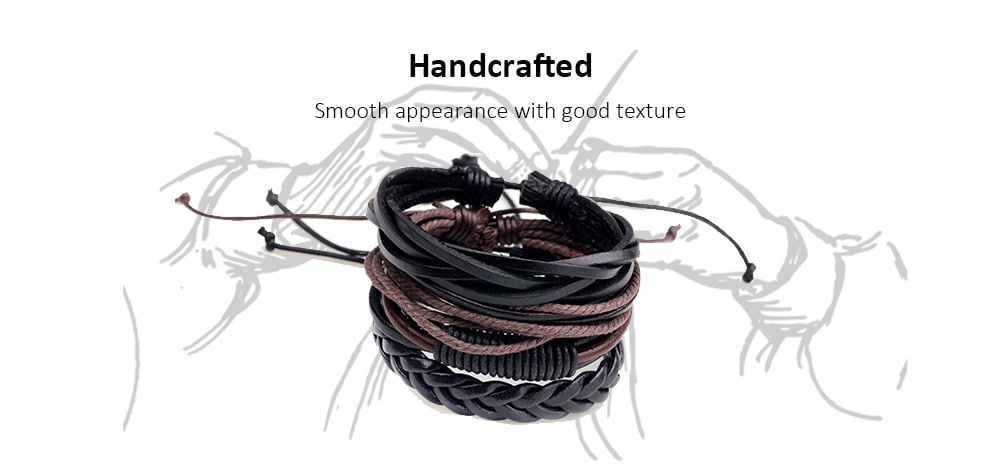 Retro DIY Woven Leather Men Bracelet 4pcs- Multi-A