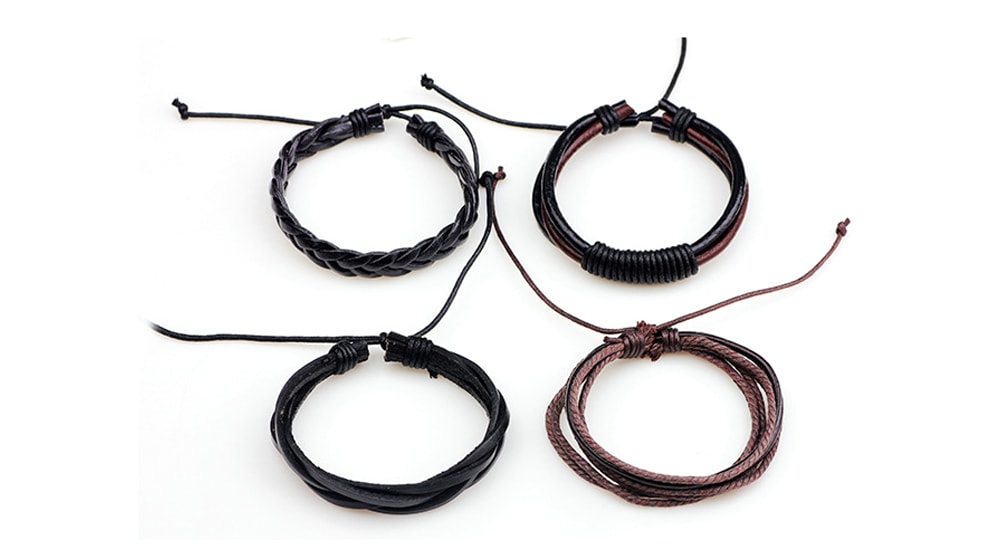 Retro DIY Woven Leather Men Bracelet 4pcs- Multi-A