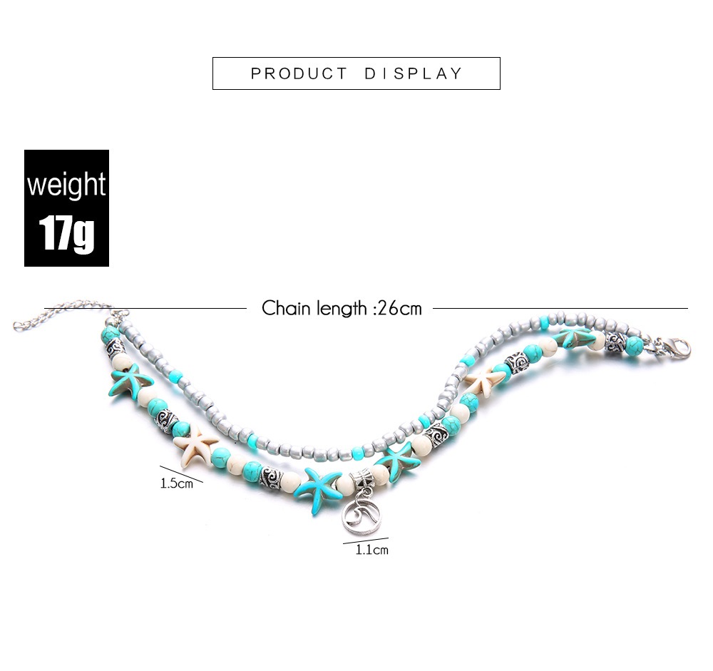 Vintage Double Layer Anklets Star Elephant Foot Bracelet Women Boho Anklet- Silver 2pcs