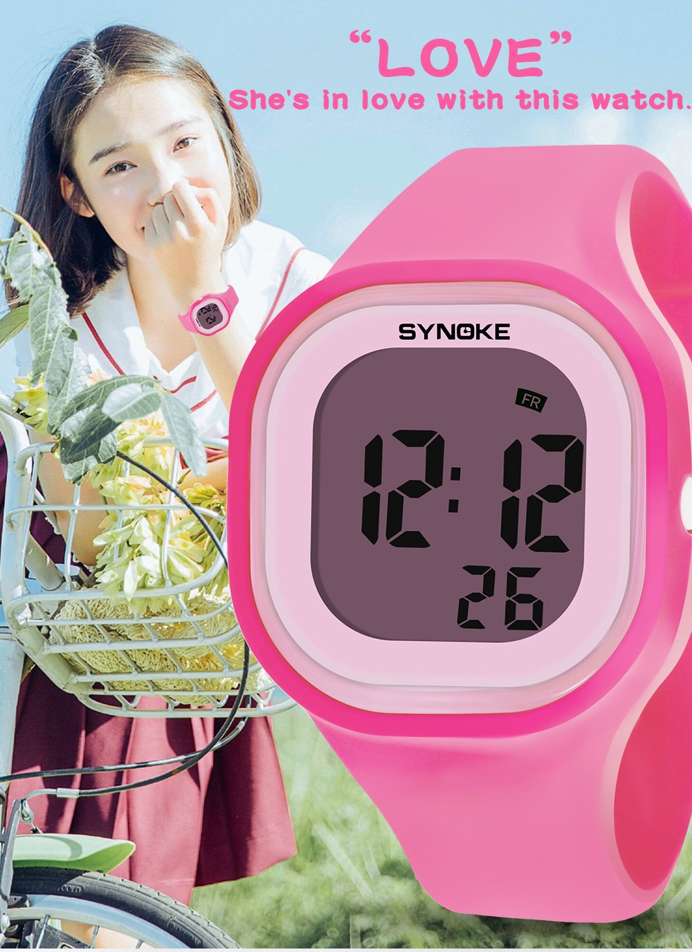 SYNOKE 66896 Waterproof Silicone Band Couple Electronic Watch- Pink