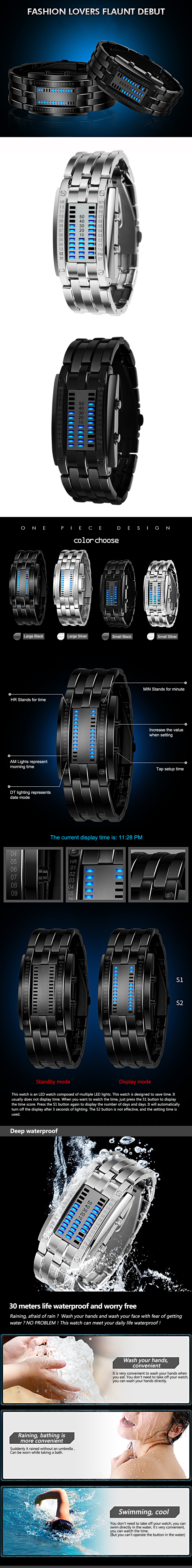 SKMEI Fashion Creative Watch Luxury Brand Digital LED Display Lover's Wristwatches- Multi-A Female