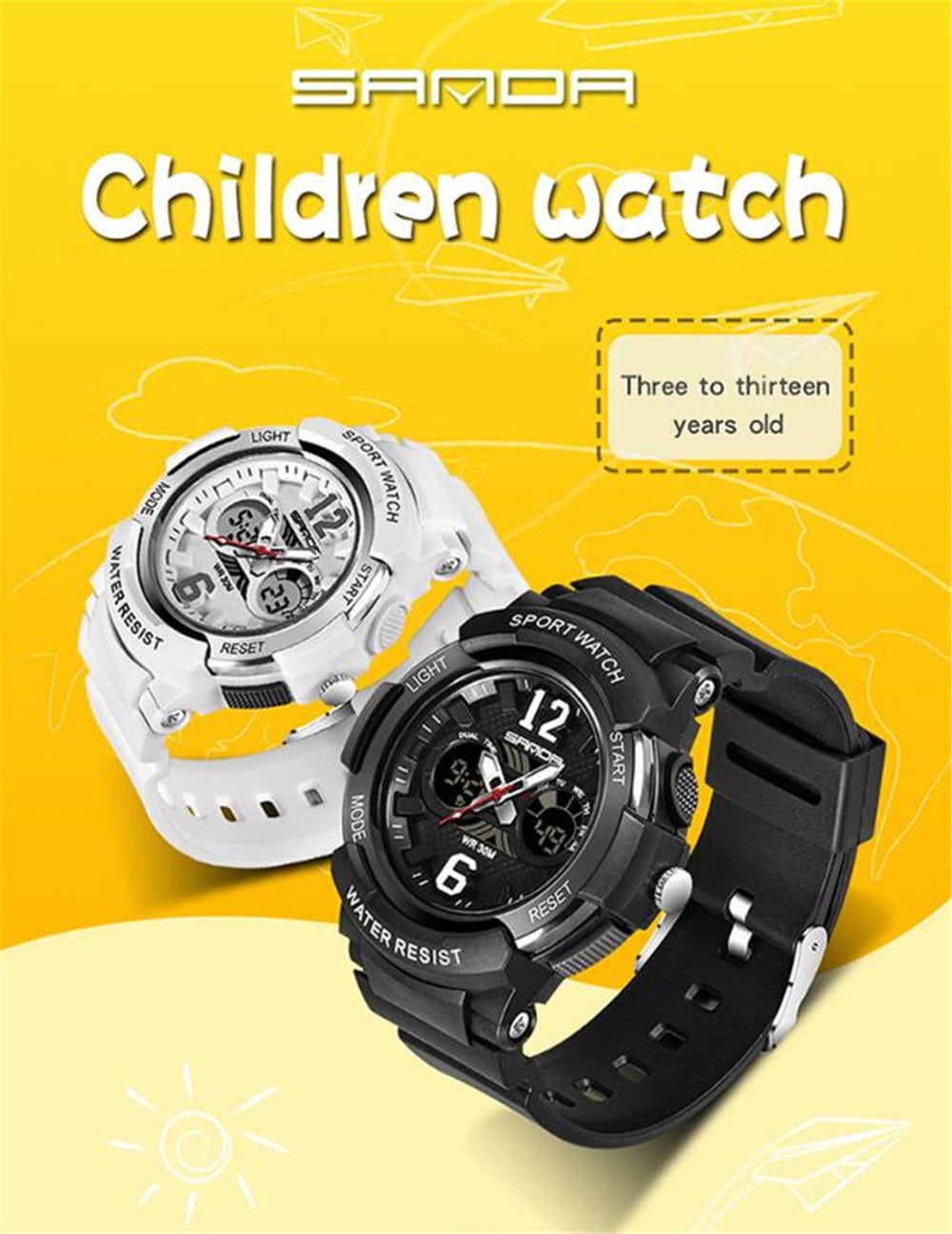 SANDA Multi-Function Children Cartoon Noctilucent Waterproof Digital Watches- Multi-G