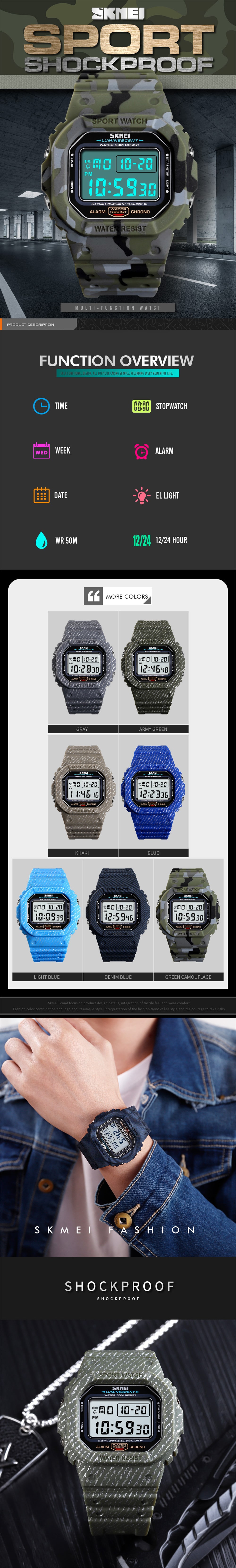 SKMEI Outdoor Sport Men Digital  Fashion Watches- Celeste