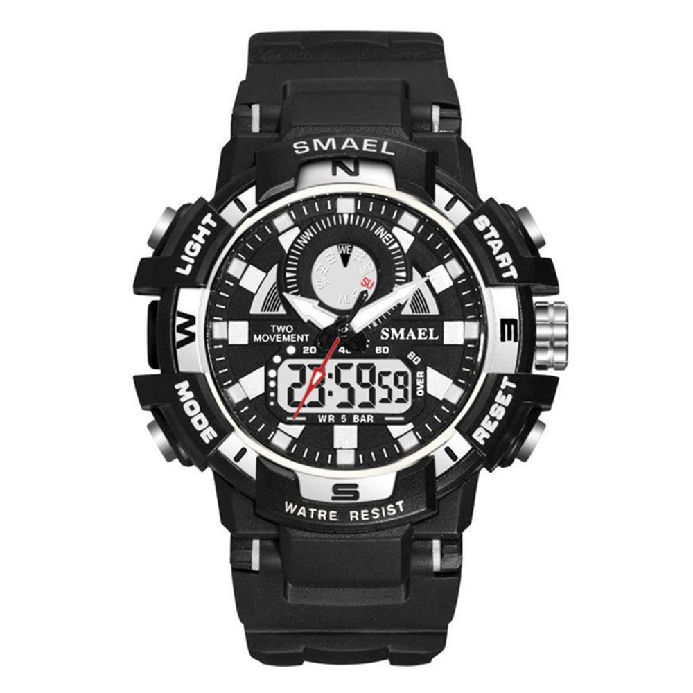 Smael Men'S Fashion Creative Large Dial Noctilucent Analog-Digital Sport Watch- White