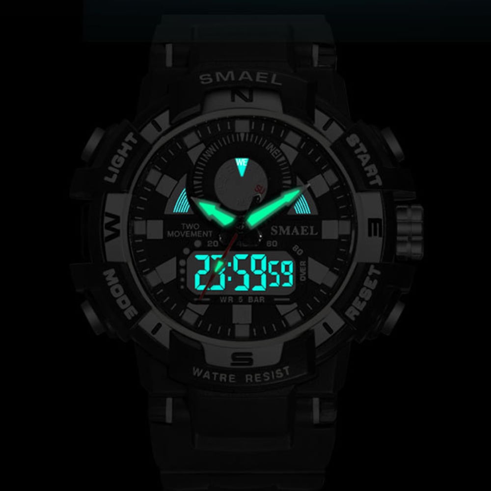 Smael Men'S Fashion Creative Large Dial Noctilucent Analog-Digital Sport Watch- Black