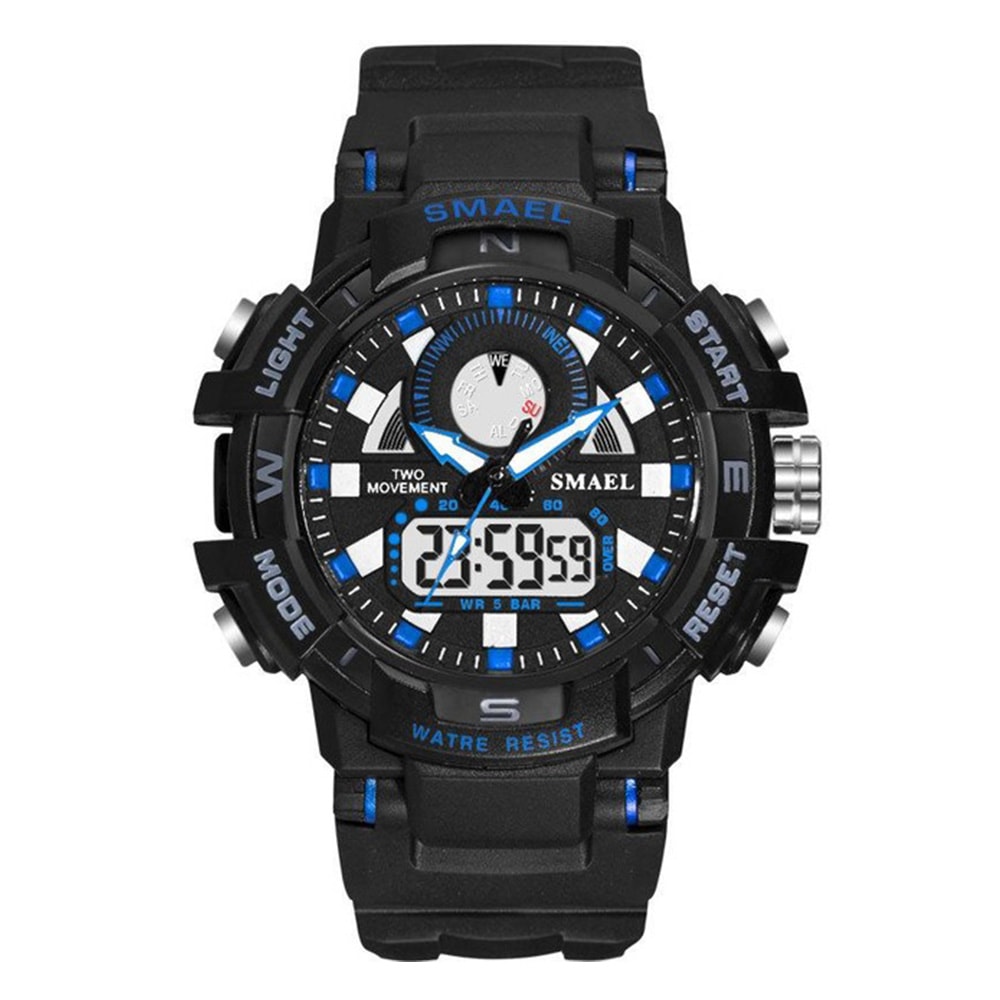 Smael Men'S Fashion Creative Large Dial Noctilucent Analog-Digital Sport Watch- Black