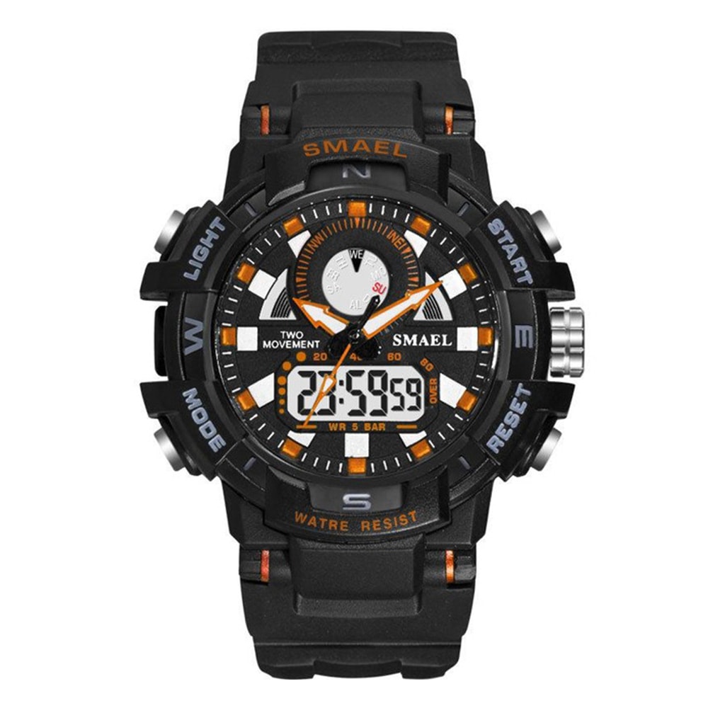 Smael Men'S Fashion Creative Large Dial Noctilucent Analog-Digital Sport Watch- Black