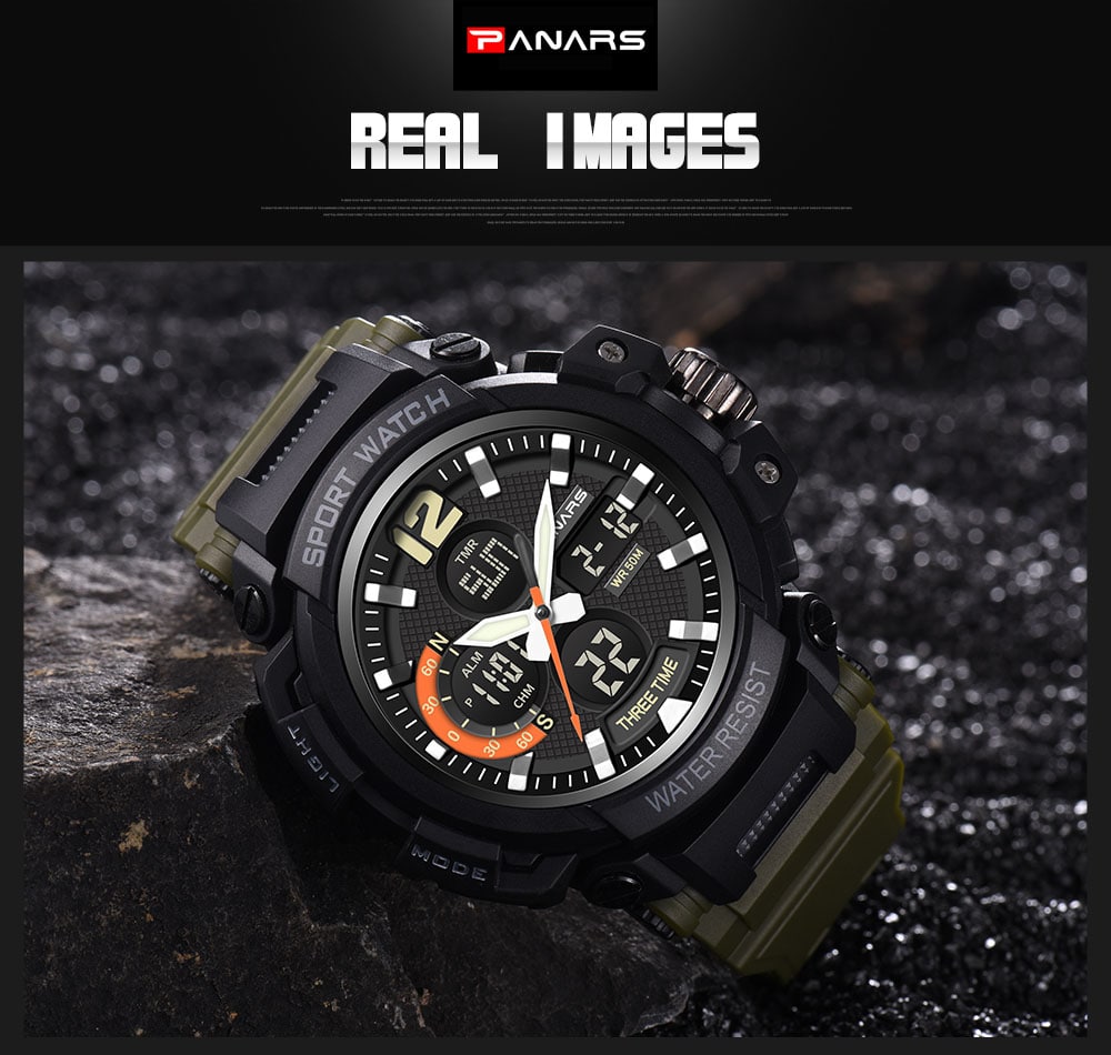 PANARS 8205 Digital Quartz Waterproof Male Watch- Black